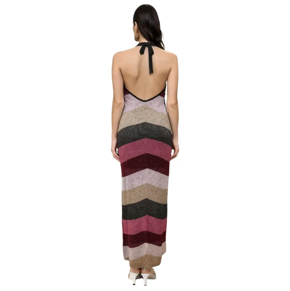 Abito Lungo Smanicato Maxi Chevron Lurex