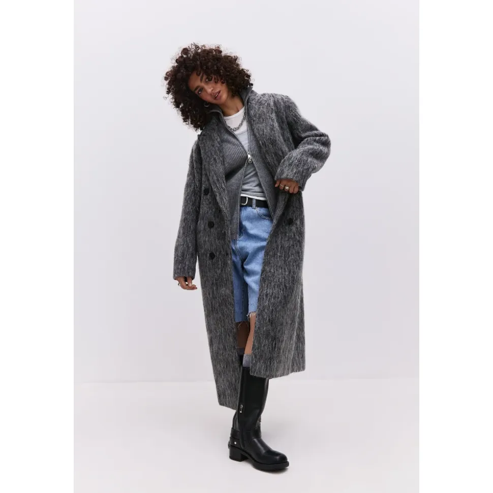 Abrigo de Lana Gris Oversized de Moda