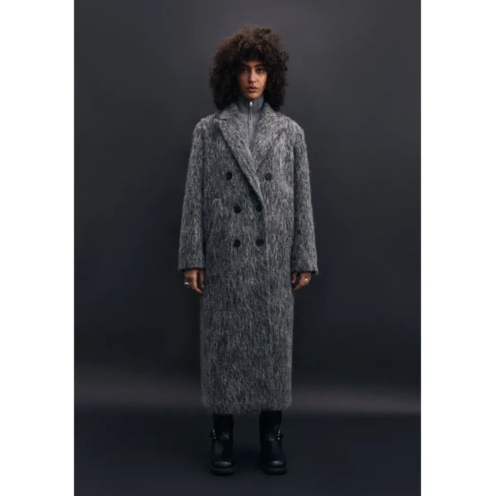 Abrigo de Lana Gris Oversized de Moda