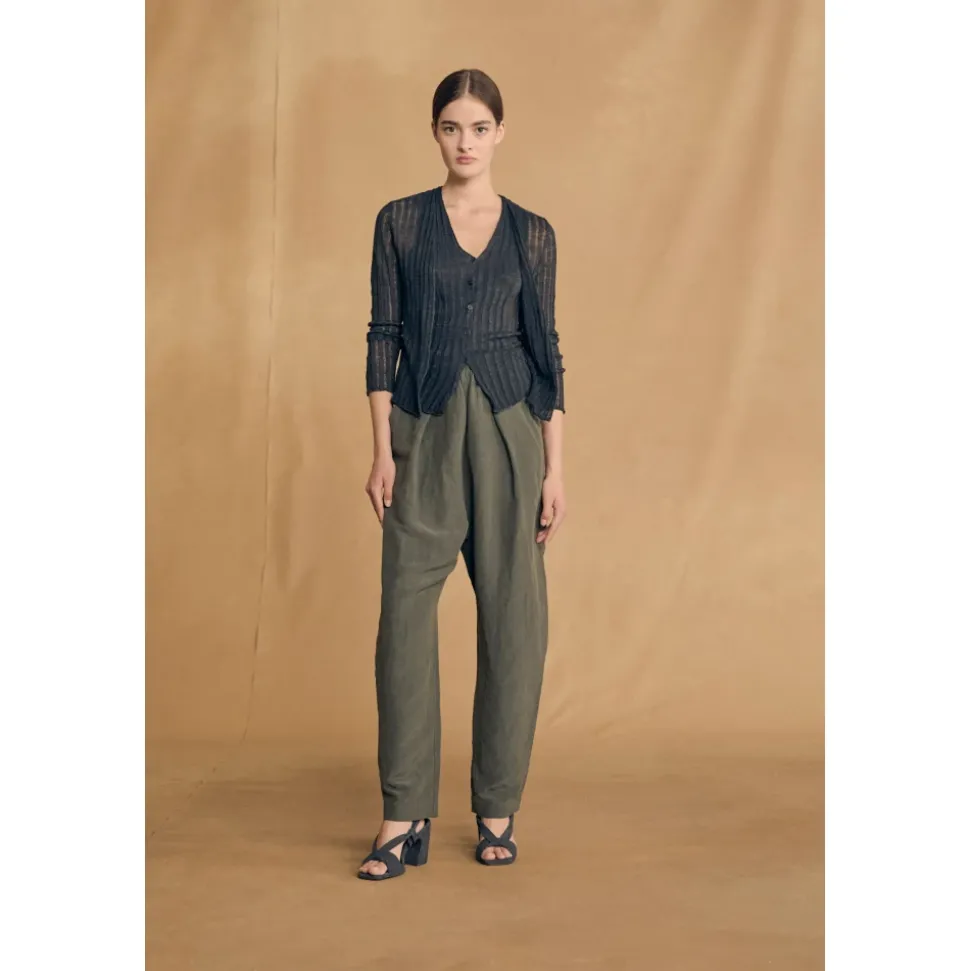 Ama, pantalon de lino y seda verde oceano-