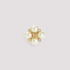 Anillo de latón dorado con cristal y perla