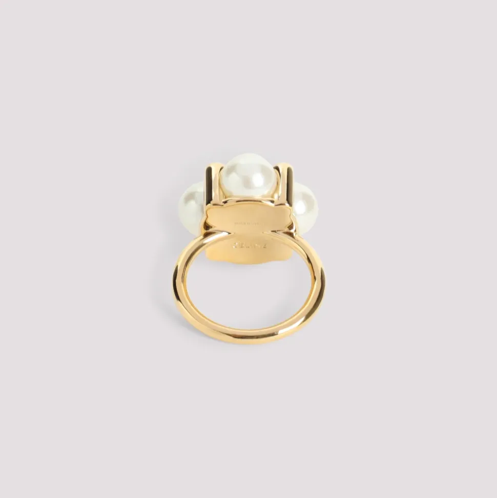 Anillo de latón dorado con cristal y perla