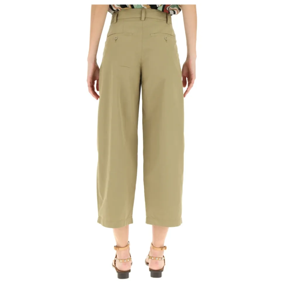 Beige Cargo Cropped Wide Leg Trousers