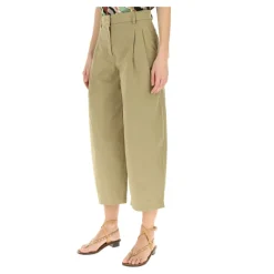 Beige Cargo Cropped Wide Leg Trousers