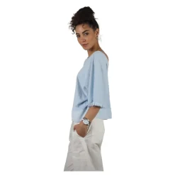 Blusa de jersey de algodón, cuello barco