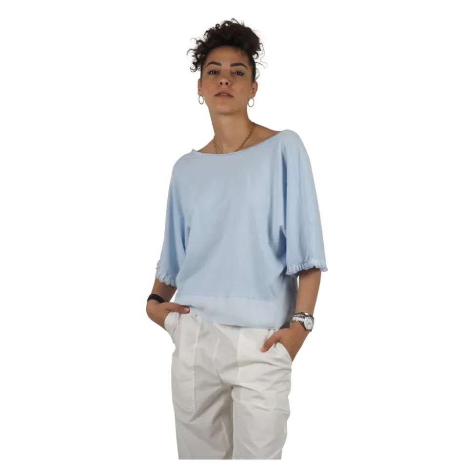 Blusa de jersey de algodón, cuello barco