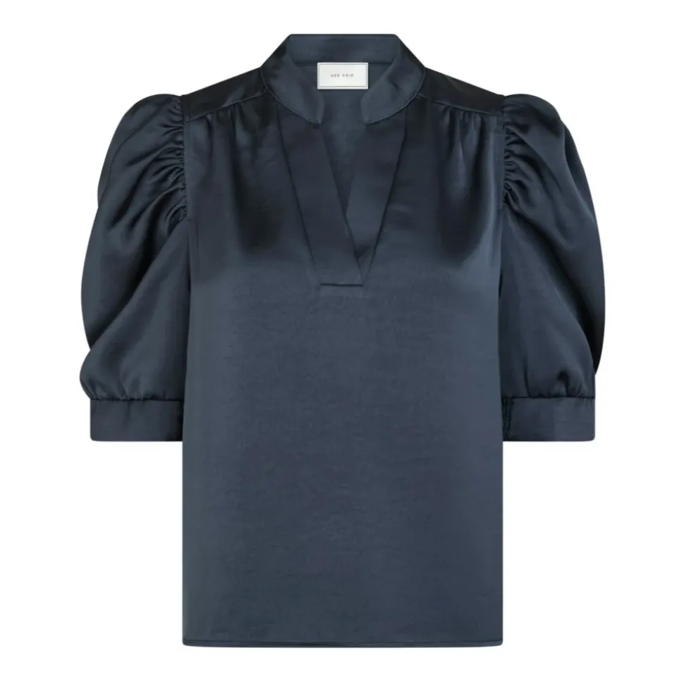 Blusa de satén azul medianoche Roella Hearvy