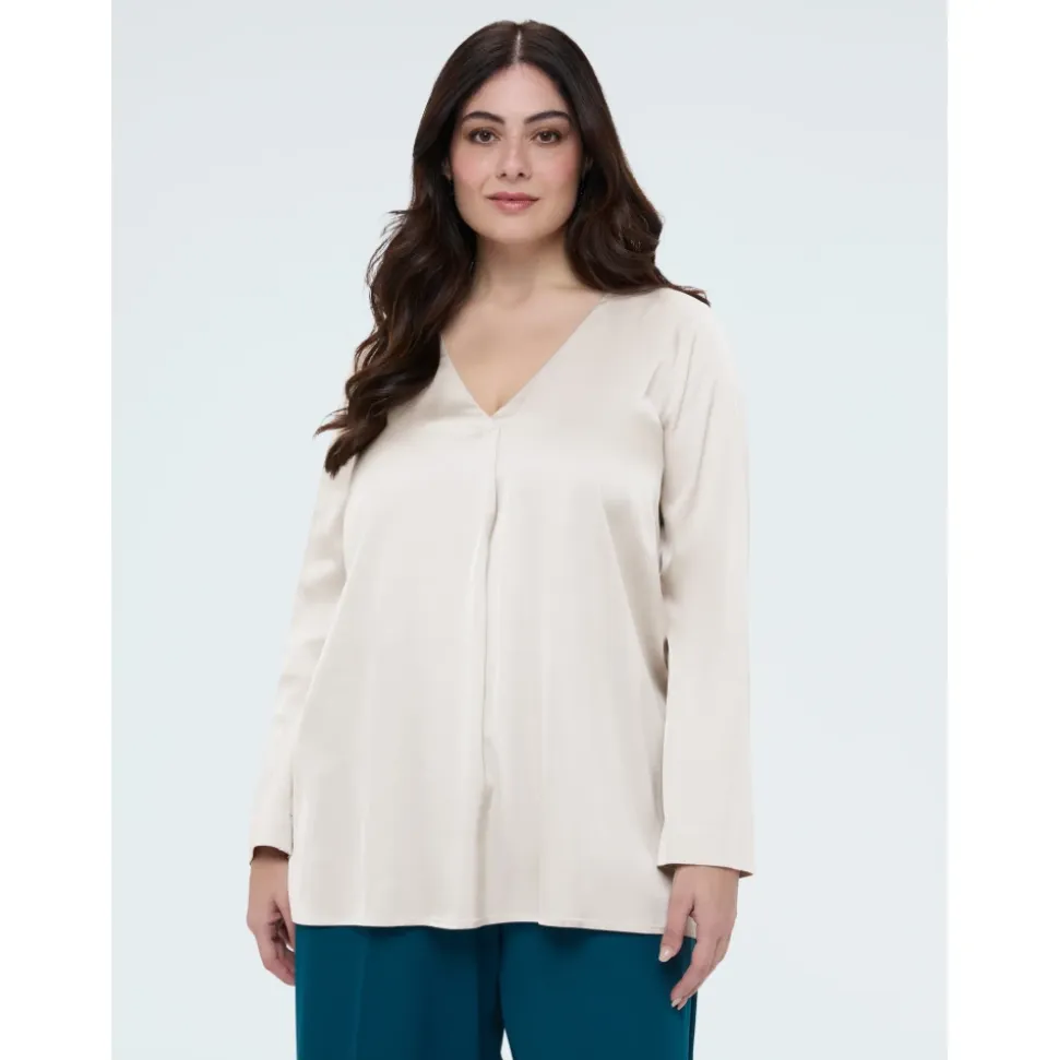 Blusa de satén de viscosa con cuello en V