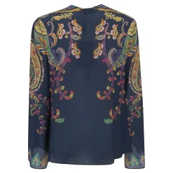 Blusa de seda con estampado floral y cachemir colocado