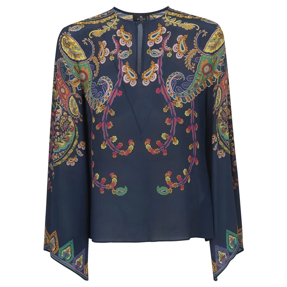 Blusa de seda con estampado floral y cachemir colocado