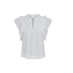 Blusa de Voile Blanca con Detalles de Volantes