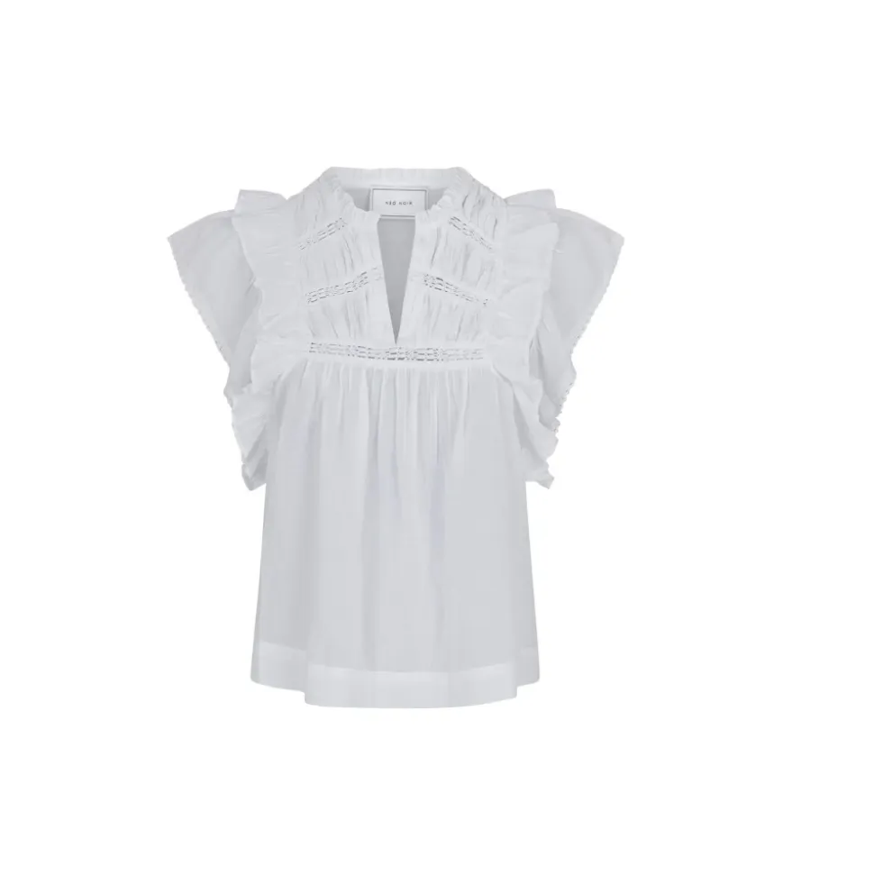 Blusa de Voile Blanca con Detalles de Volantes