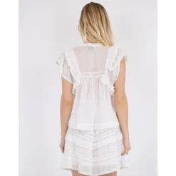 Blusa de Voile Blanca con Detalles de Volantes