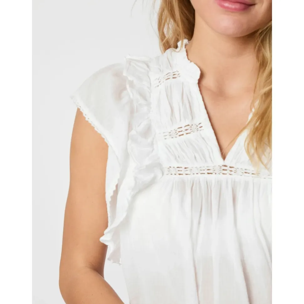 Blusa de Voile Blanca con Detalles de Volantes