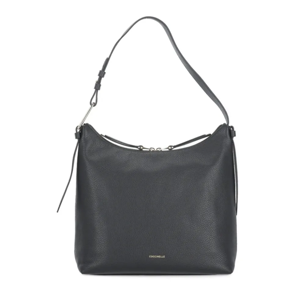 Bolso de hombro de cuero negro con asa