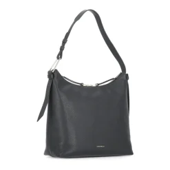 Bolso de hombro de cuero negro con asa