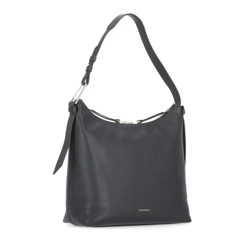 Bolso de hombro de cuero negro con asa