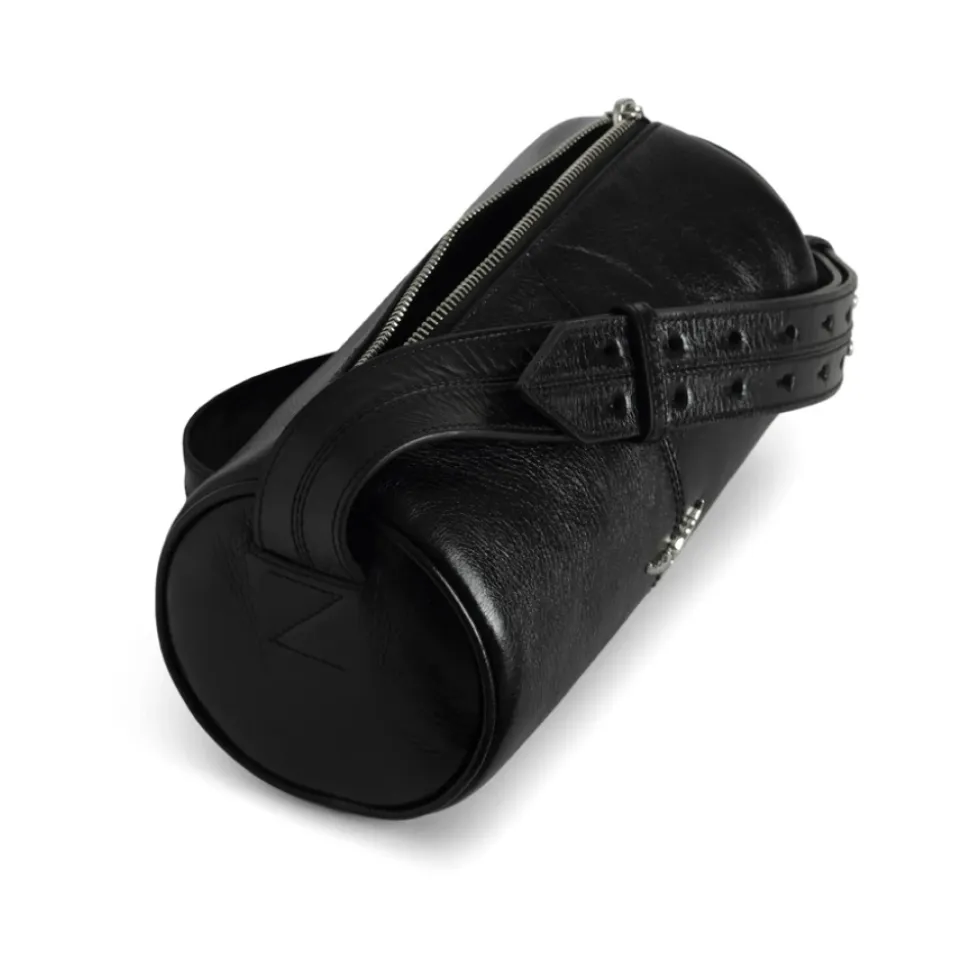 Bolso de Hombro Negro con Logo Plaque