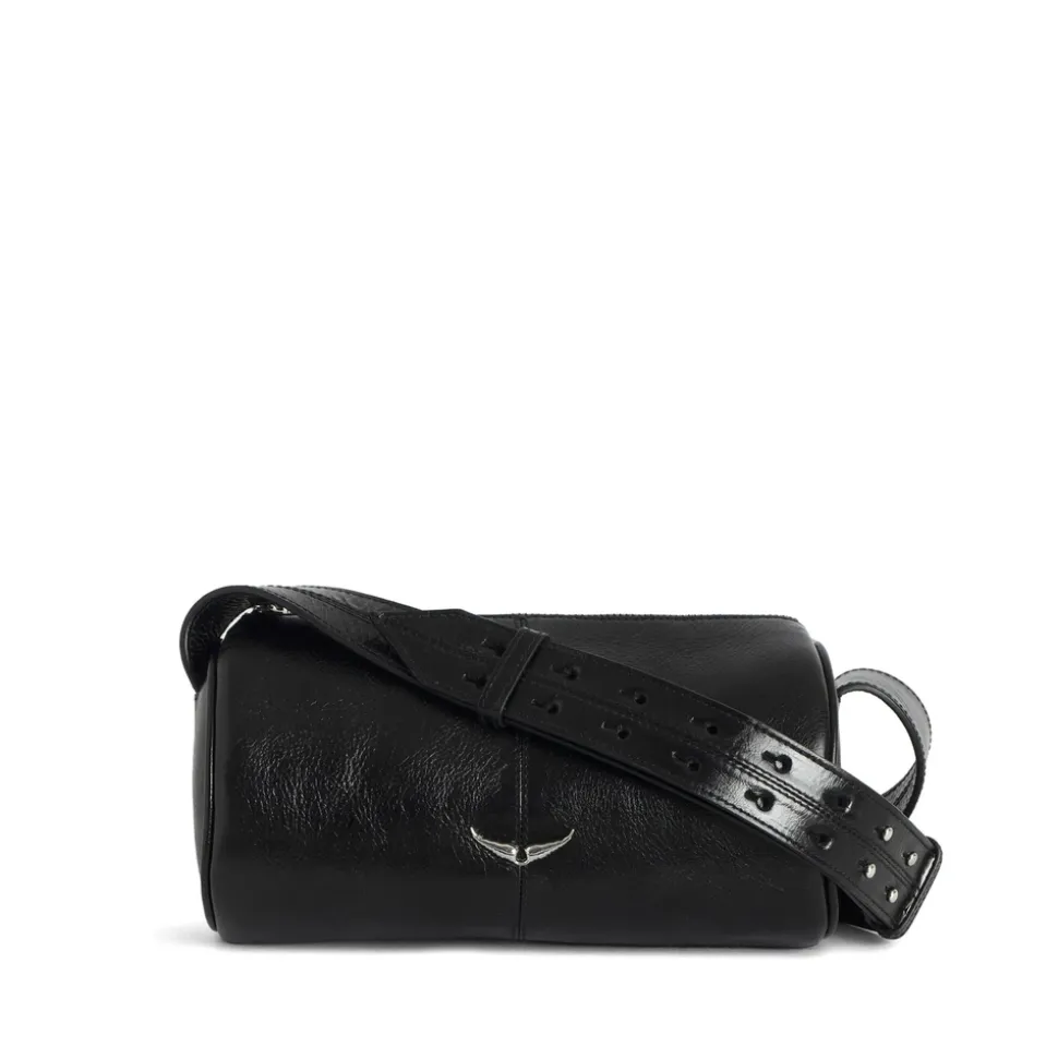 Bolso de Hombro Negro con Logo Plaque