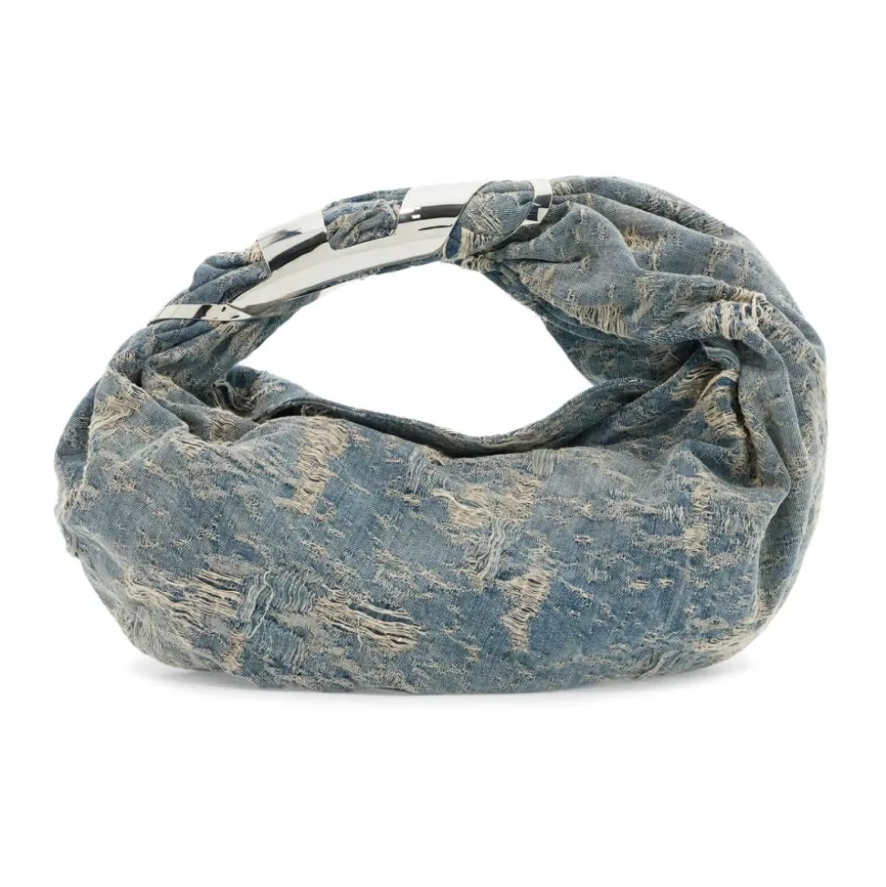 Bolso Hobo de Denim Desgastado con Oval D