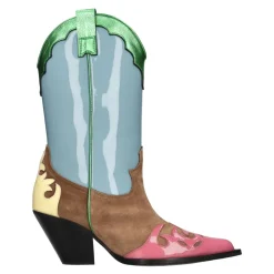 Bota Cowboy de Cuero Barnizado y Ante