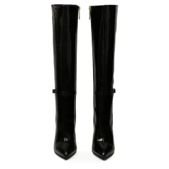 Botas altas de tacón de aguja en cuero brillante