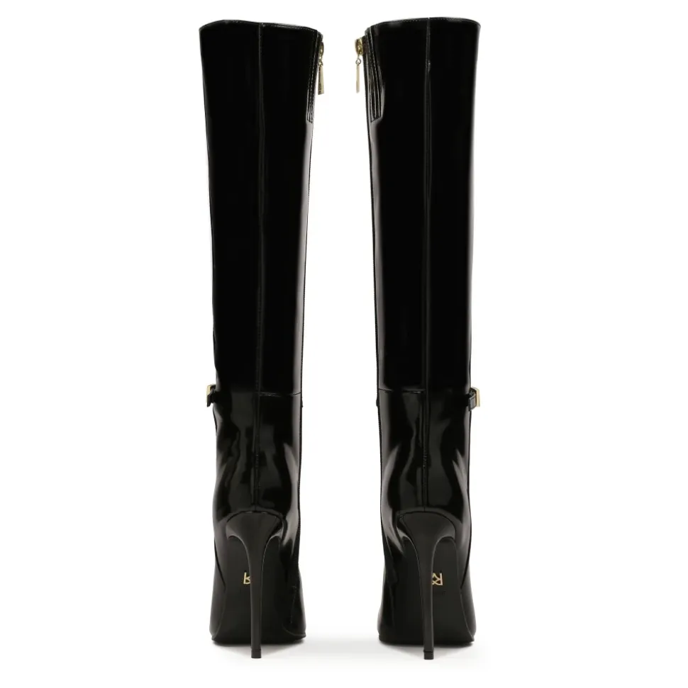 Botas altas de tacón de aguja en cuero brillante