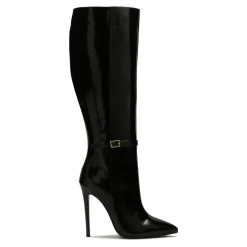 Botas altas de tacón de aguja en cuero brillante