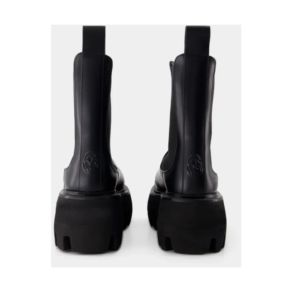 Botas de Goma de Cuero Negro Slip-On