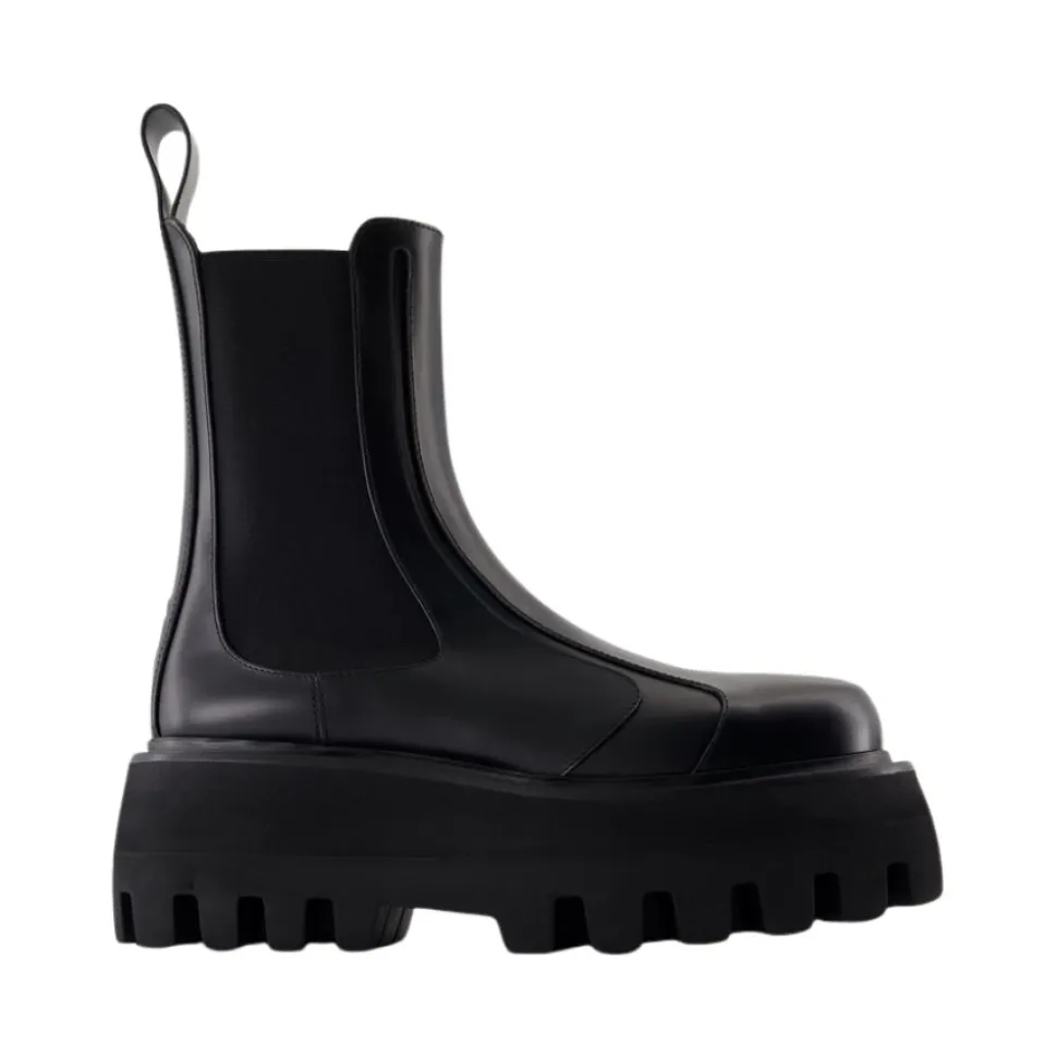 Botas de Goma de Cuero Negro Slip-On