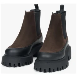 Botines Chelsea marrones oscuros para mujer hechos de auténtico terciopelo premium