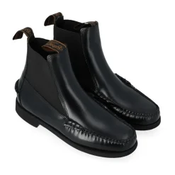 Botines negros de cuero con inserciones elásticas