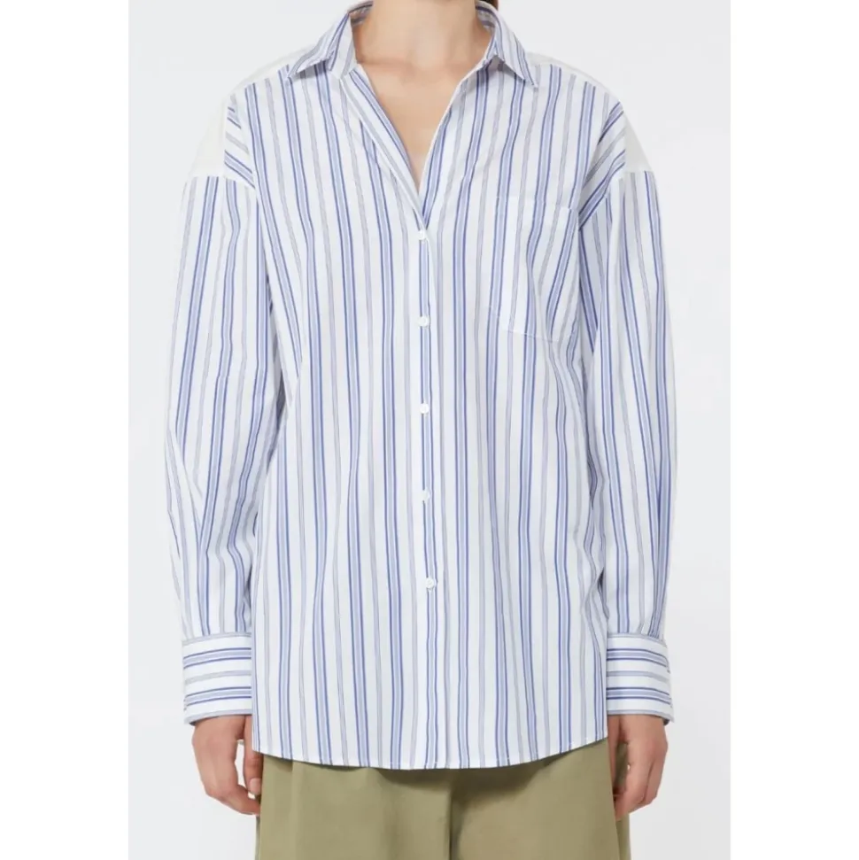 Camisa Abotonada de Popelina a Rayas con Bordado Inglés Tessile