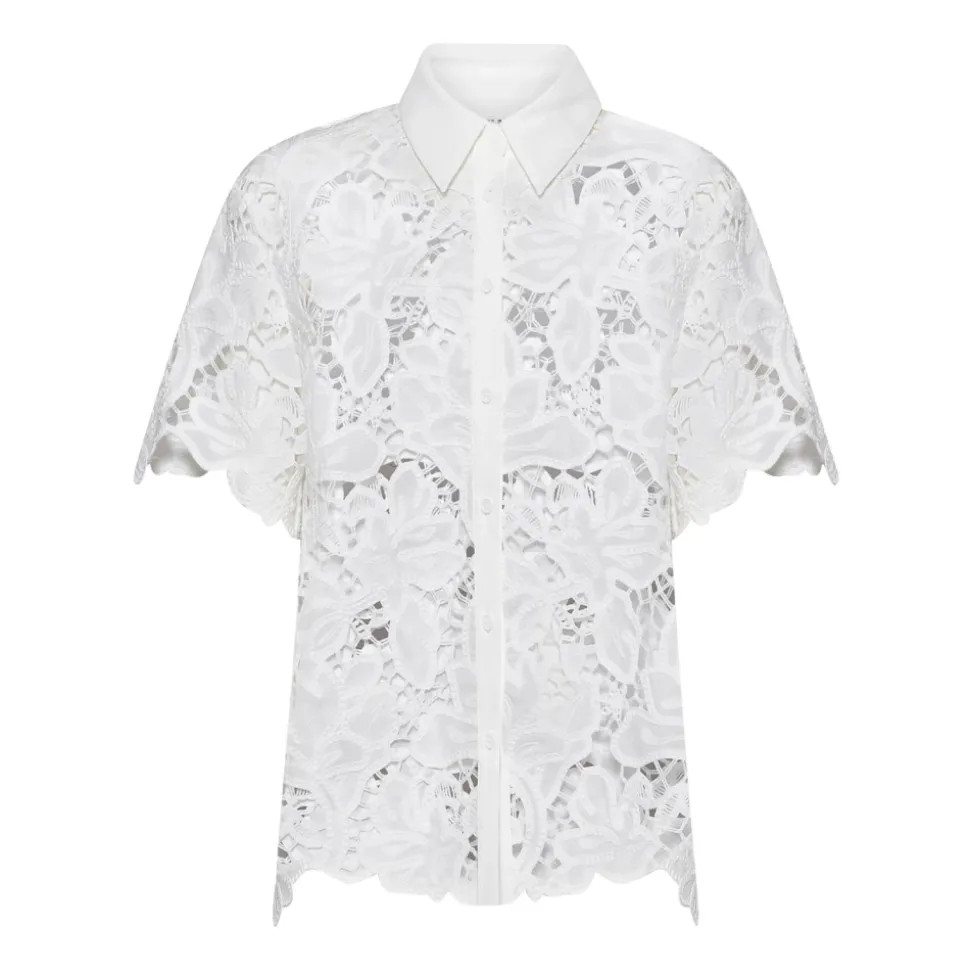 Camisa con lavorazione ornamentale e maniche corte