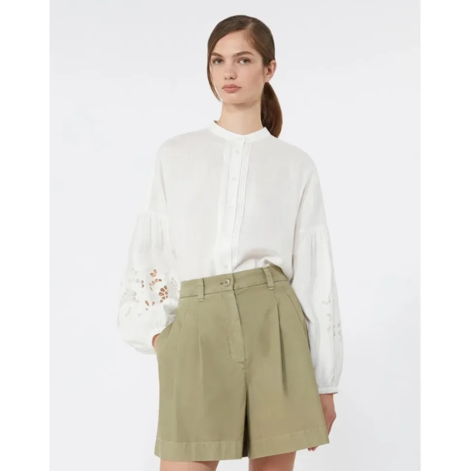 Camisa de Lino con Cuello Mao y Mangas Bordadas