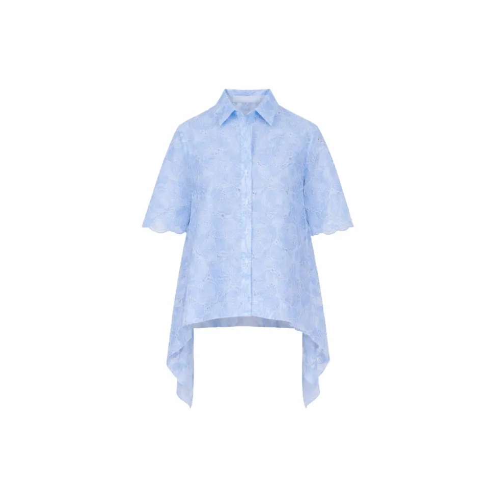 Camisa de Organza Bordada con Dobladillo en Pico