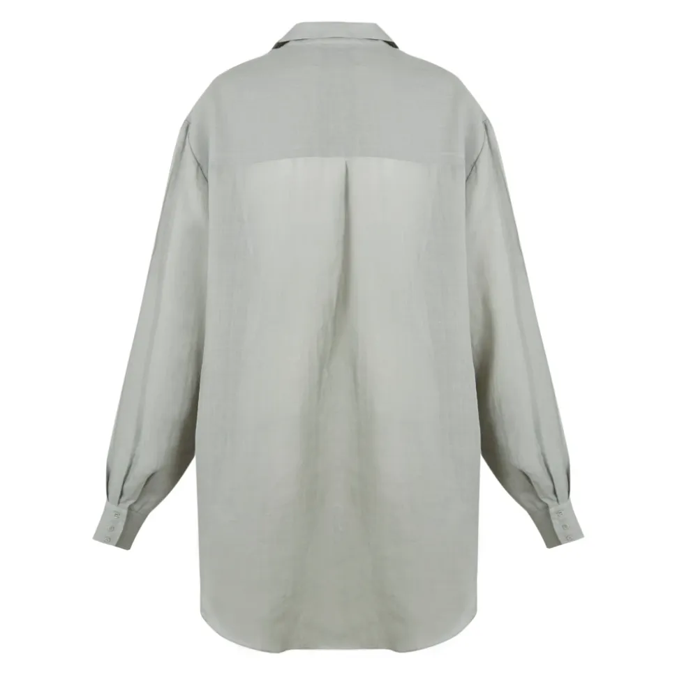 Camisa Oversize de Lino Azul Cielo