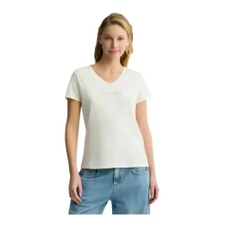 Camiseta Blanca de Algodón con Logo de Estrás