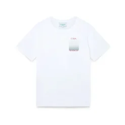Camiseta blanca estampada cuadrada degradada