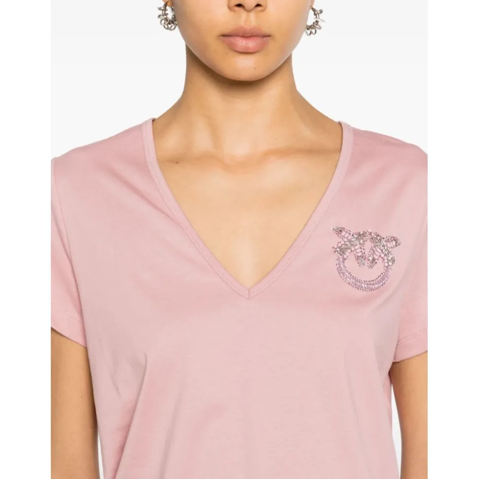 Camiseta con Cuello en V y Bordado