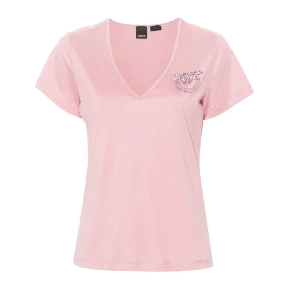 Camiseta con Cuello en V y Bordado