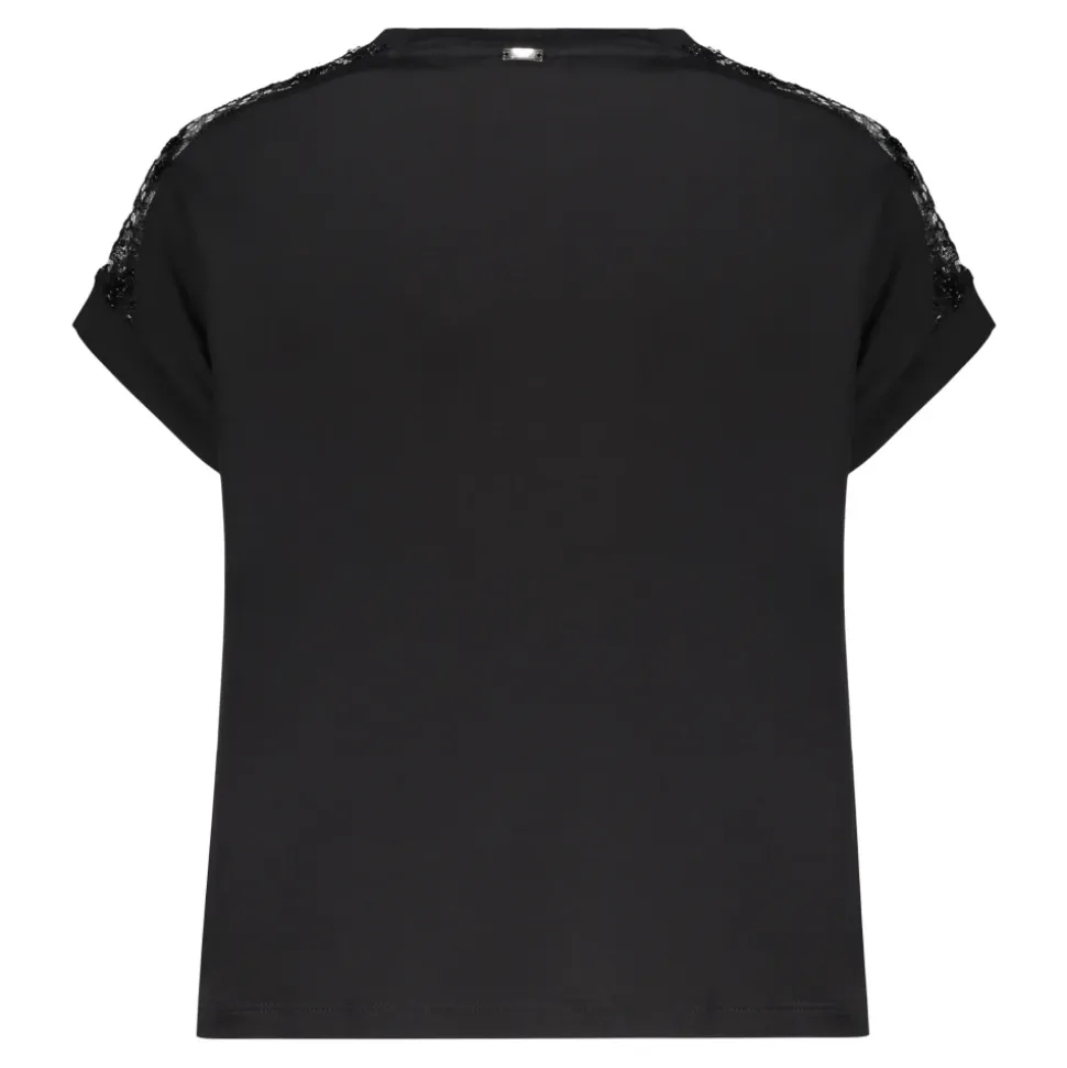 Camiseta de Algodón con Detalles de Encaje