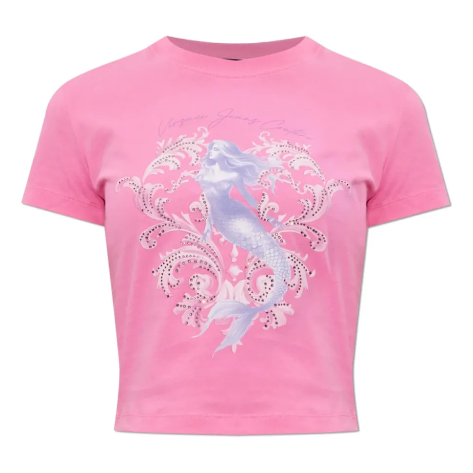 Camiseta de algodón con estampado y adornos