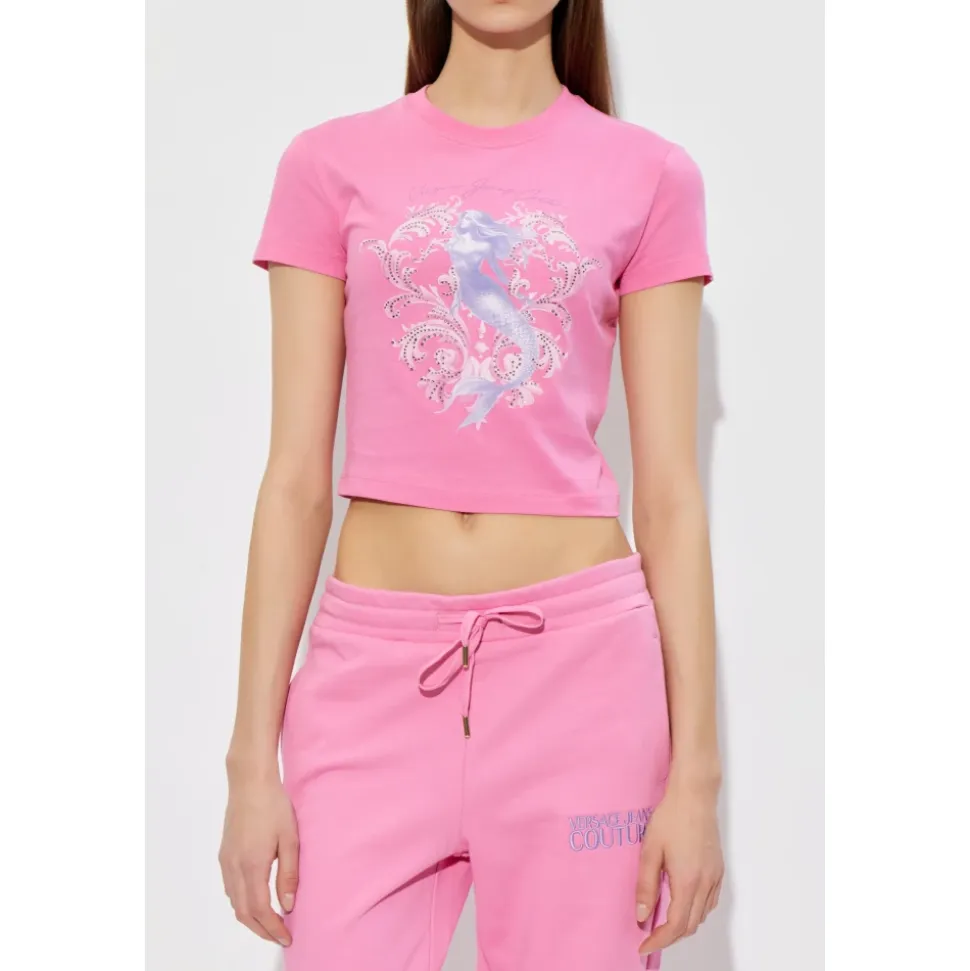 Camiseta de algodón con estampado y adornos