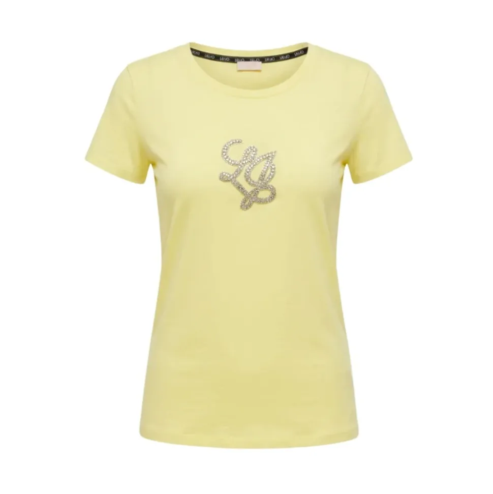 Camiseta de algodón con logo adornado