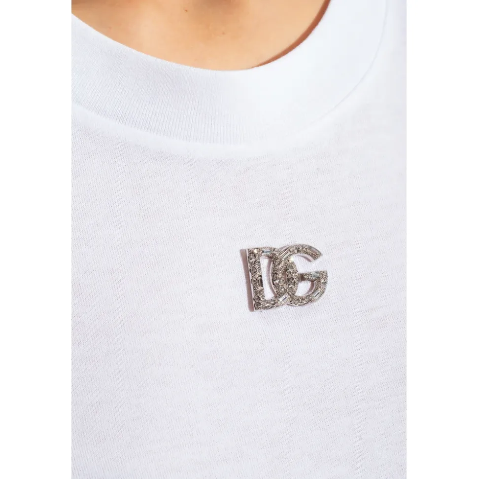 Camiseta de algodón con logo de cristal