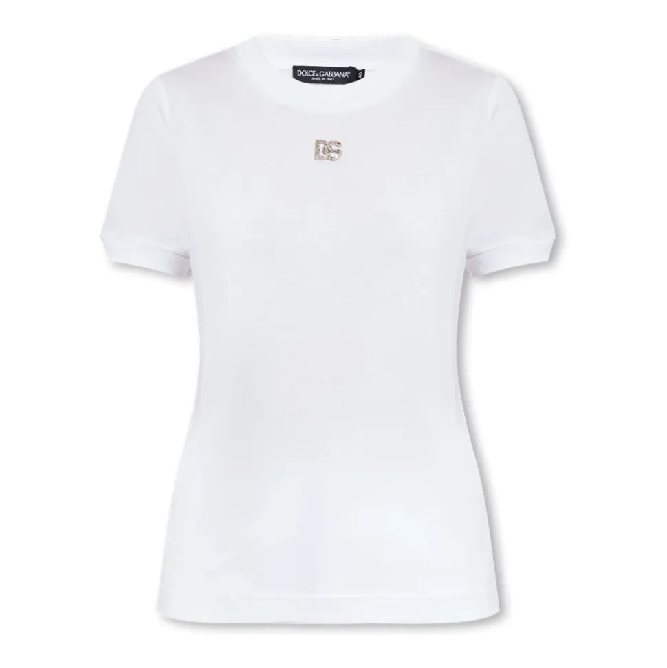 Camiseta de algodón con logo de cristal