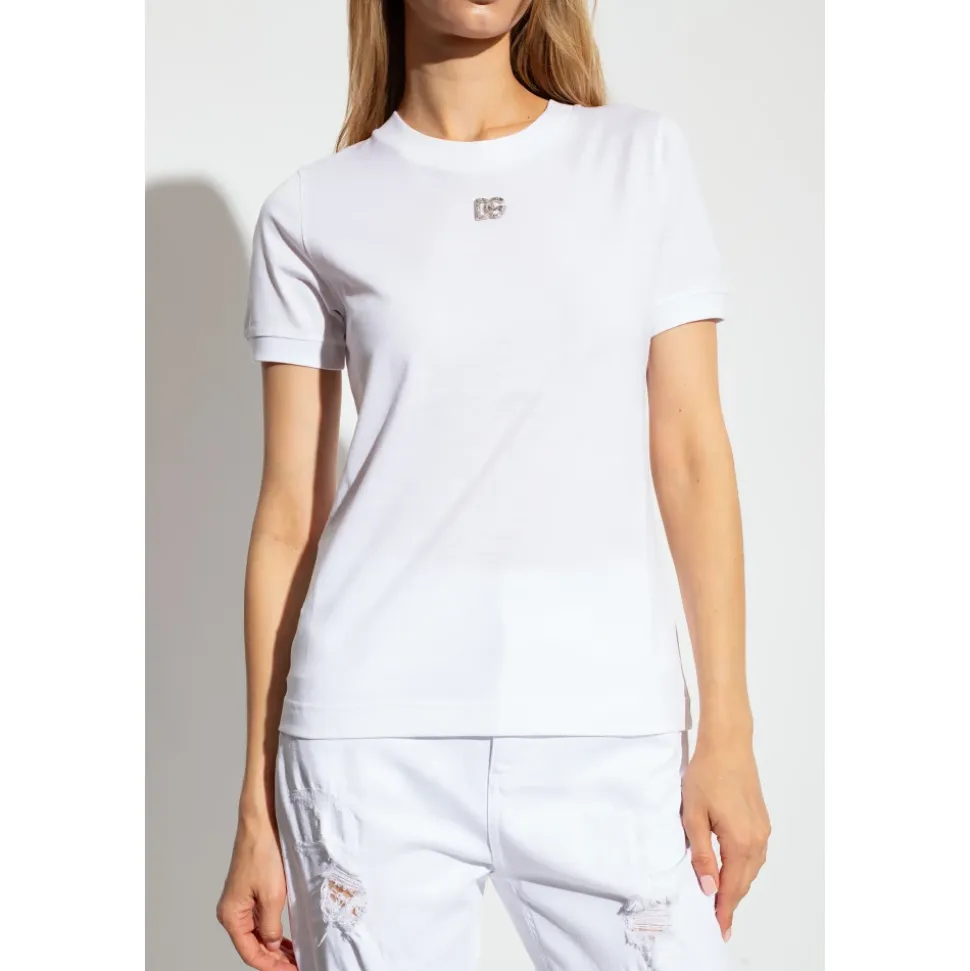 Camiseta de algodón con logo de cristal