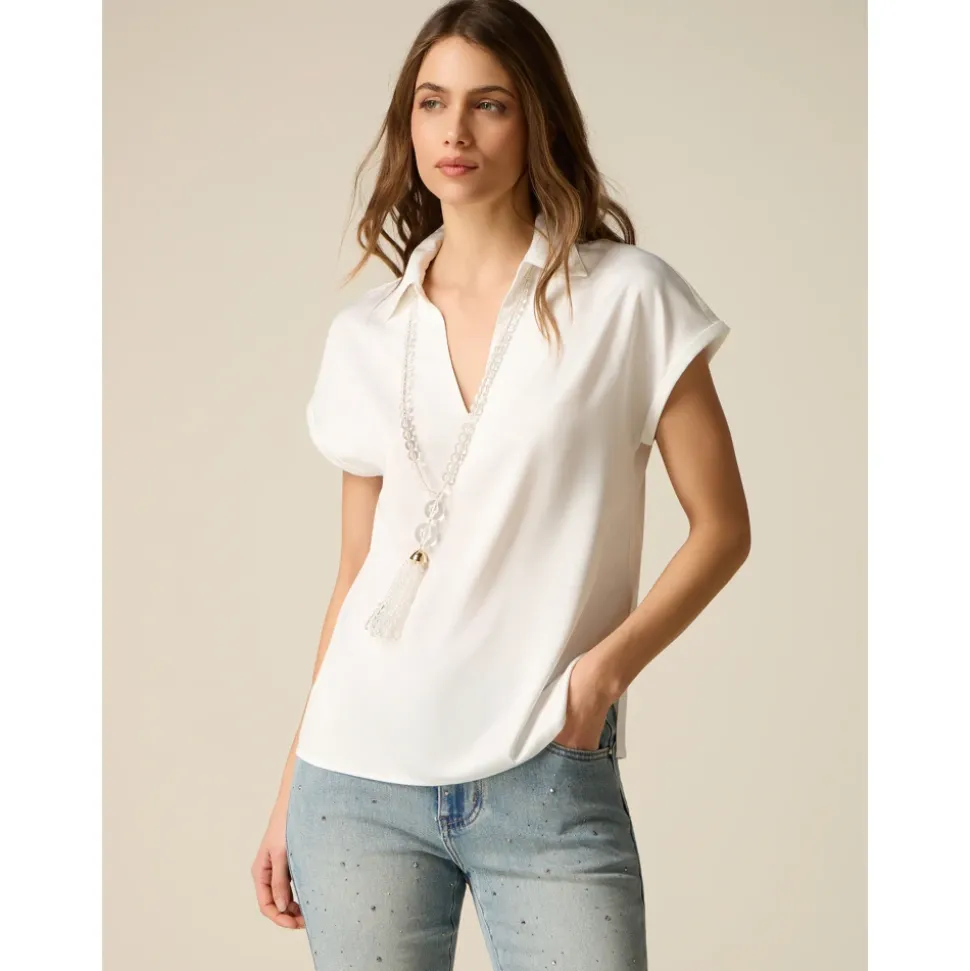 Camiseta de cuello en V bimateria
