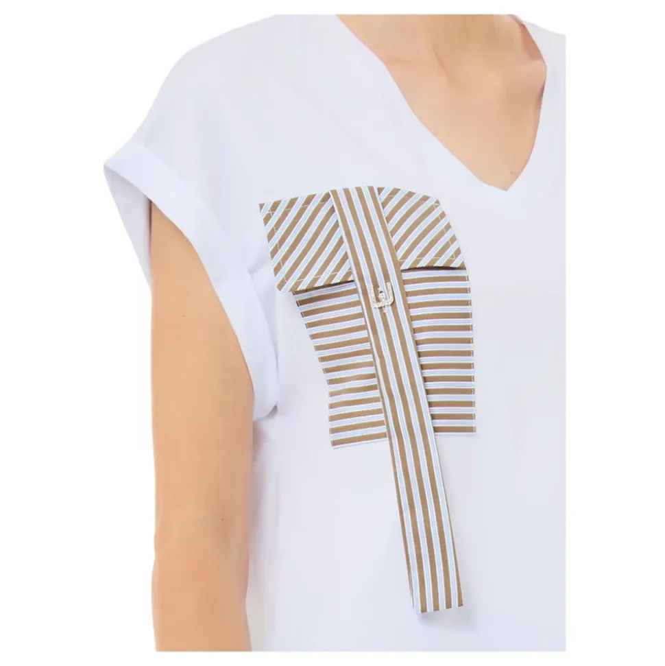 Camiseta de Moda Blanco/Gris con Azul
